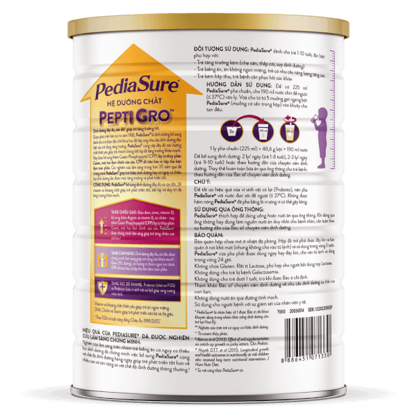 Sữa PediaSure BA 1.6kg ít ngọt cho bé 1-10 tuổi (vị vani)