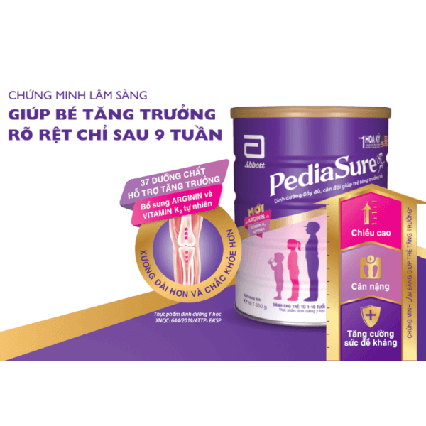 Sữa PediaSure BA 1.6kg ít ngọt cho bé 1-10 tuổi (vị vani)