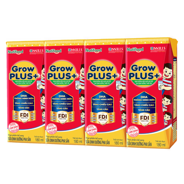 Sữa BPS Nutifood Grow PLUS+ Có đường 180ml cho bé trên 1 tuổi (lốc 4 hộp)