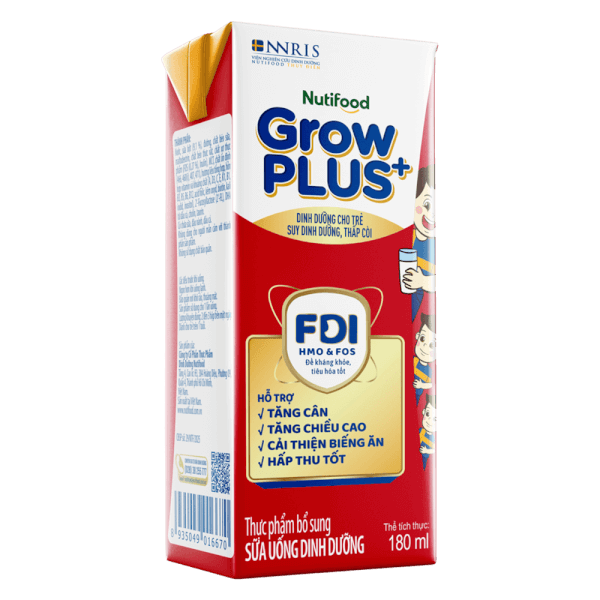 Sữa BPS Nutifood Grow PLUS+ Có đường 180ml cho bé trên 1 tuổi (lốc 4 hộp)