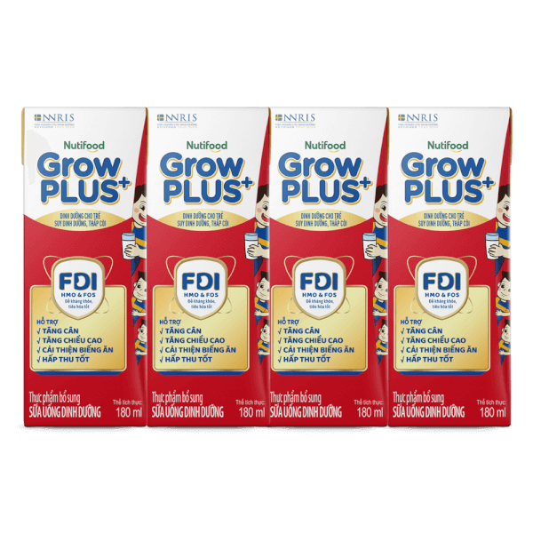 Sữa BPS Nutifood Grow PLUS+ Có đường 180ml cho bé trên 1 tuổi (lốc 4 hộp)
